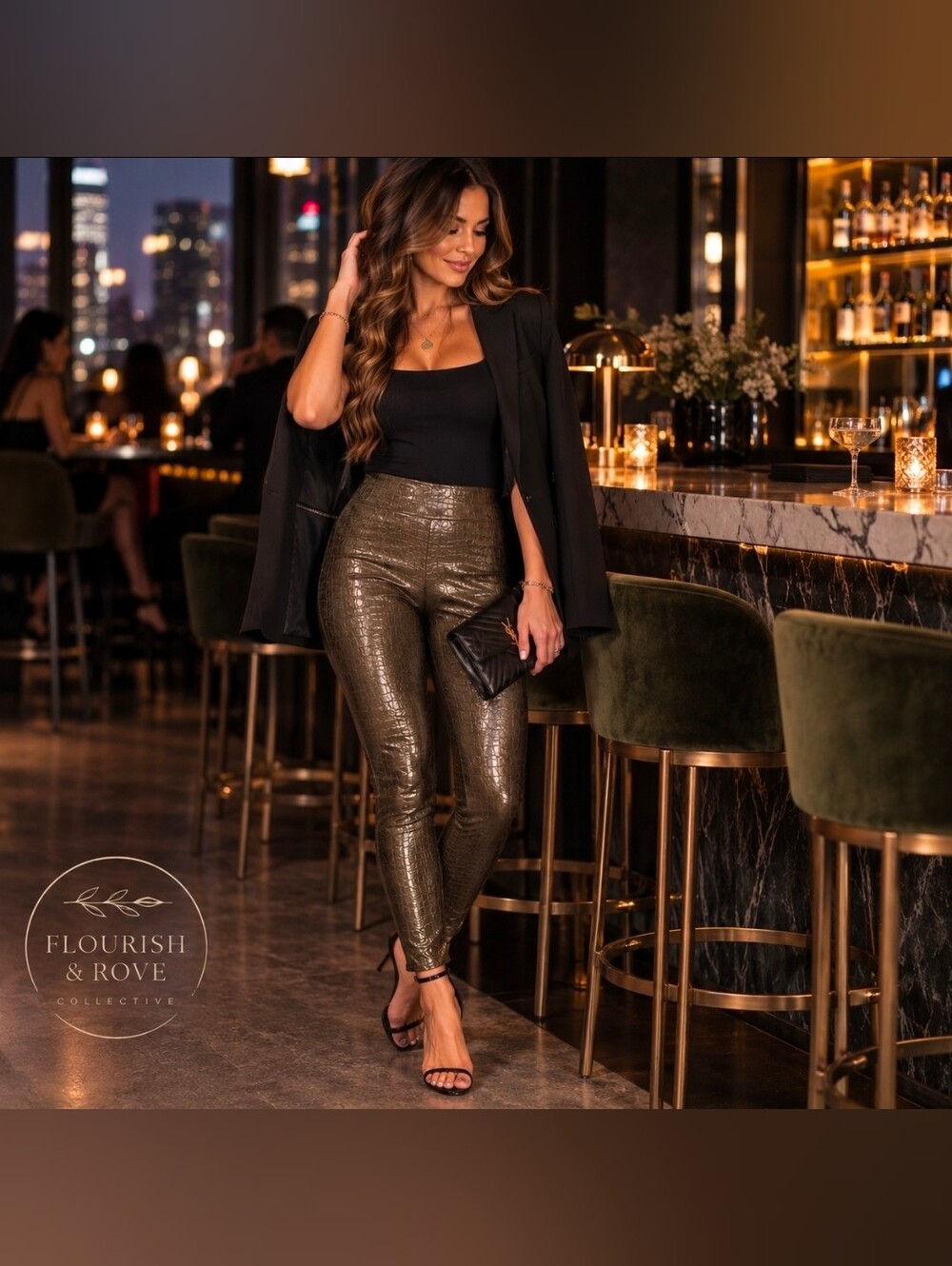 SPANX Girls' Metallic Croc-Texture Leggings in Shiny Bronze